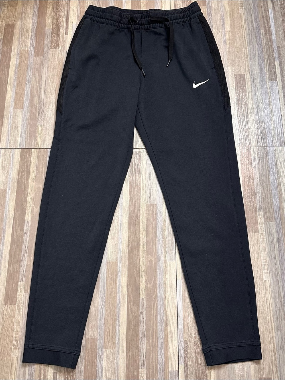 Nike Black Jogger Sweatpants with White Swoosh Mens Size Medium